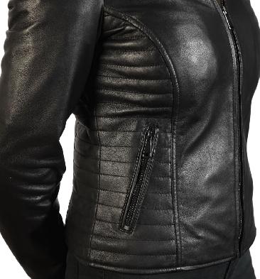 SL110052 - Ladies Black Leather Mini Collar Zip Up Jacket